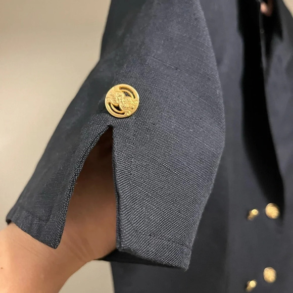 ❤️JACKIE K vintage double breasted dress navy golden embossed buttons  work wear - Picture 3 of 6